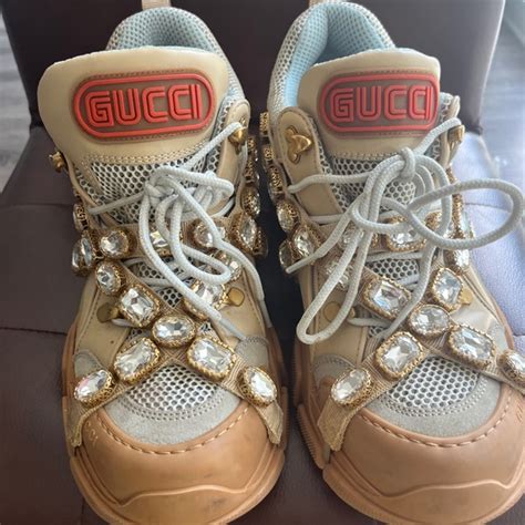 gucci vernice crystal shoes|Gucci flashtrek sneakers with crystals.